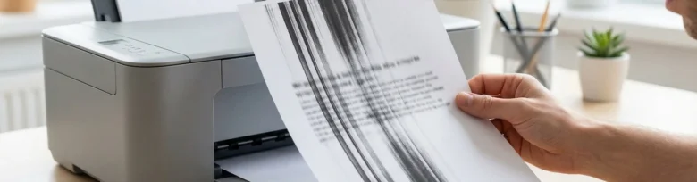 Tiskárna vytiskla list s černými pruhy přes text.