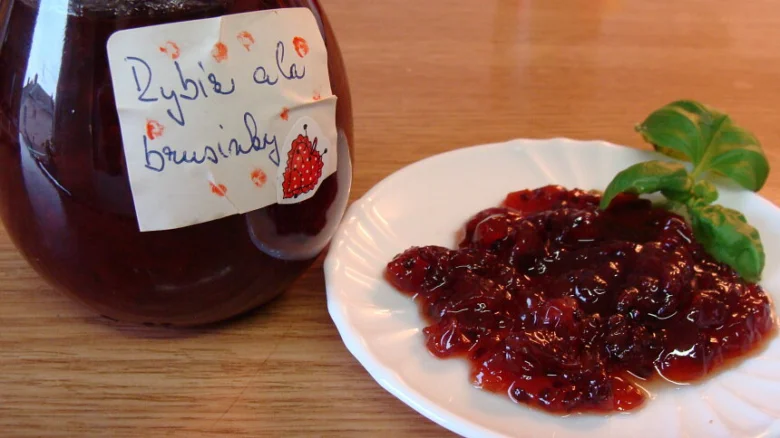 Red currant compote jar and plate