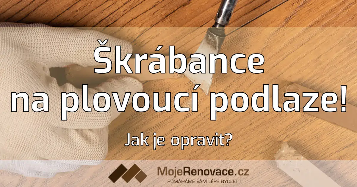 Ruce opravuje hluboký škrábnec na dřevěném podlaze.