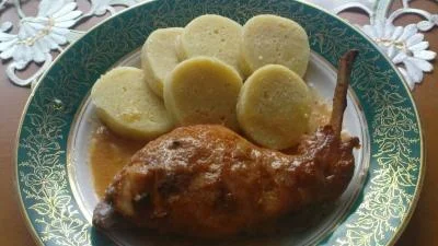 Roasted rabbit with dumplings