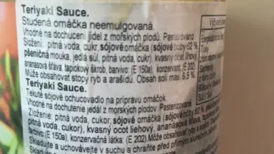 Etiketa s terijak omáčkou v lahvi se složením.