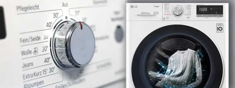 Washing machine control panel and drum interior with clothes