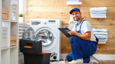 Technician with washing machine
